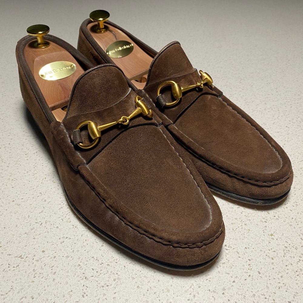 Gucci Men’s Brixton Brown Suede Loafer Shoes US 9.5 D